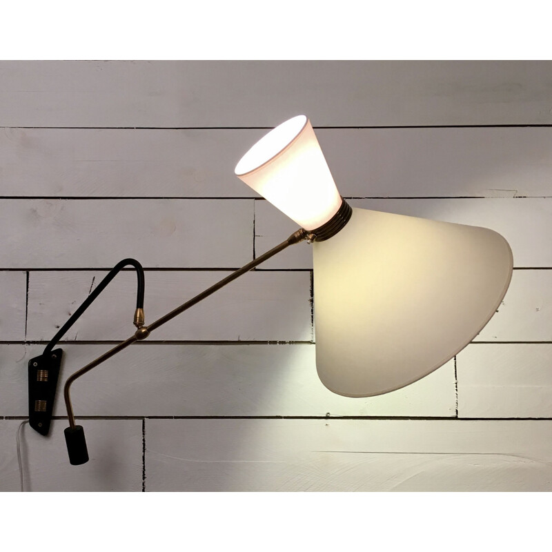 Vintage counterweight diabolo wall light by Maison Lunel, France, 1950s