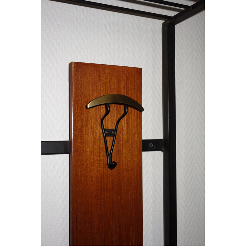 Vintage teak wall coat rack, Italy, 1950s