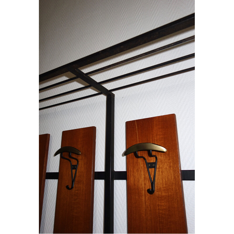 Vintage teak wall coat rack, Italy, 1950s