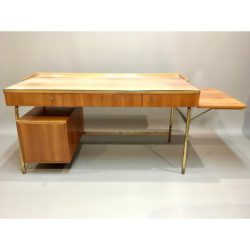 Vintage rosewood and brass desk, 1950s