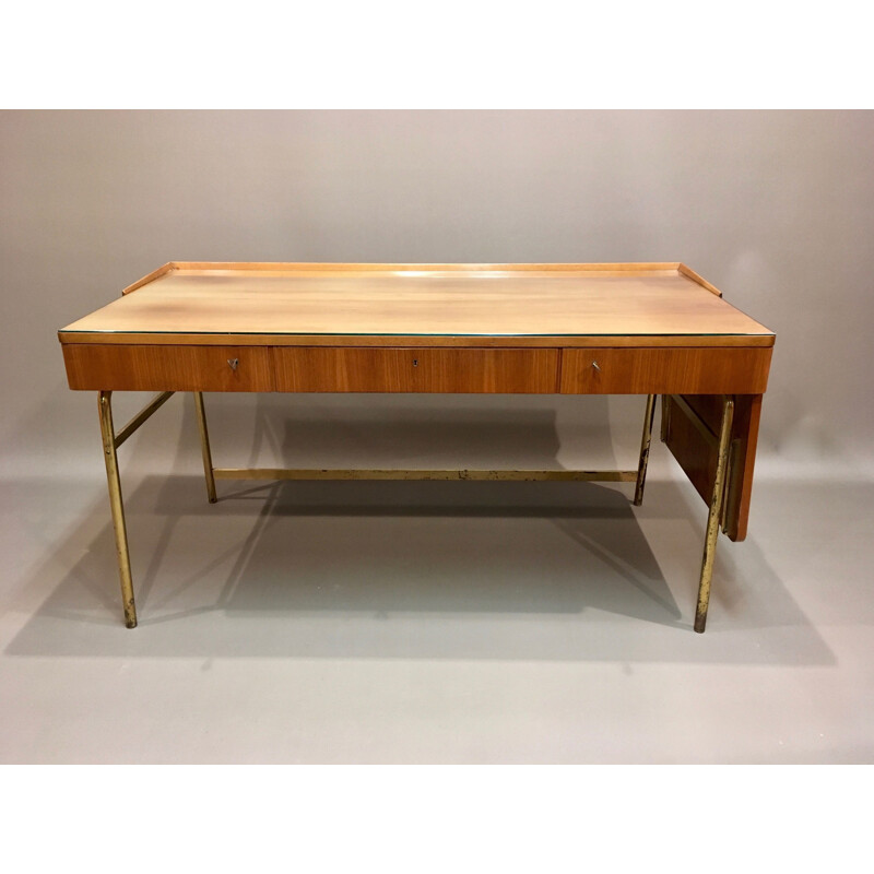 Vintage rosewood and brass desk, 1950s