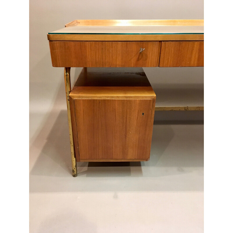 Vintage rosewood and brass desk, 1950s