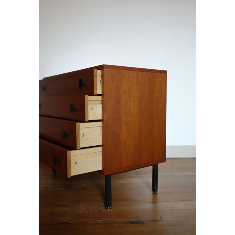 Vintage metal and teak chest of drawers by Philippon & Lecoq, 1950s