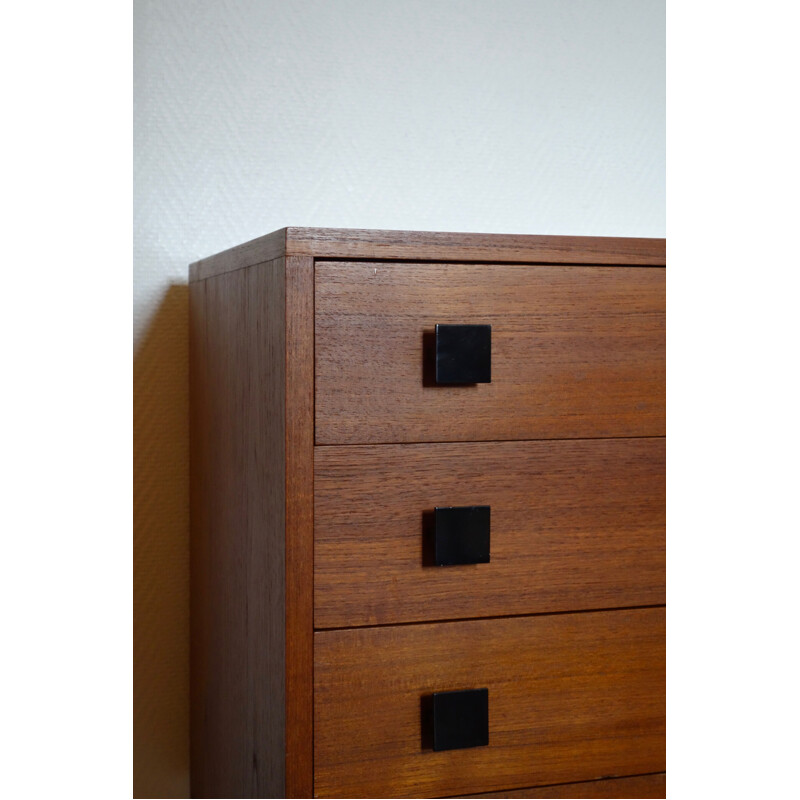 Vintage metal and teak chest of drawers by Philippon & Lecoq, 1950s