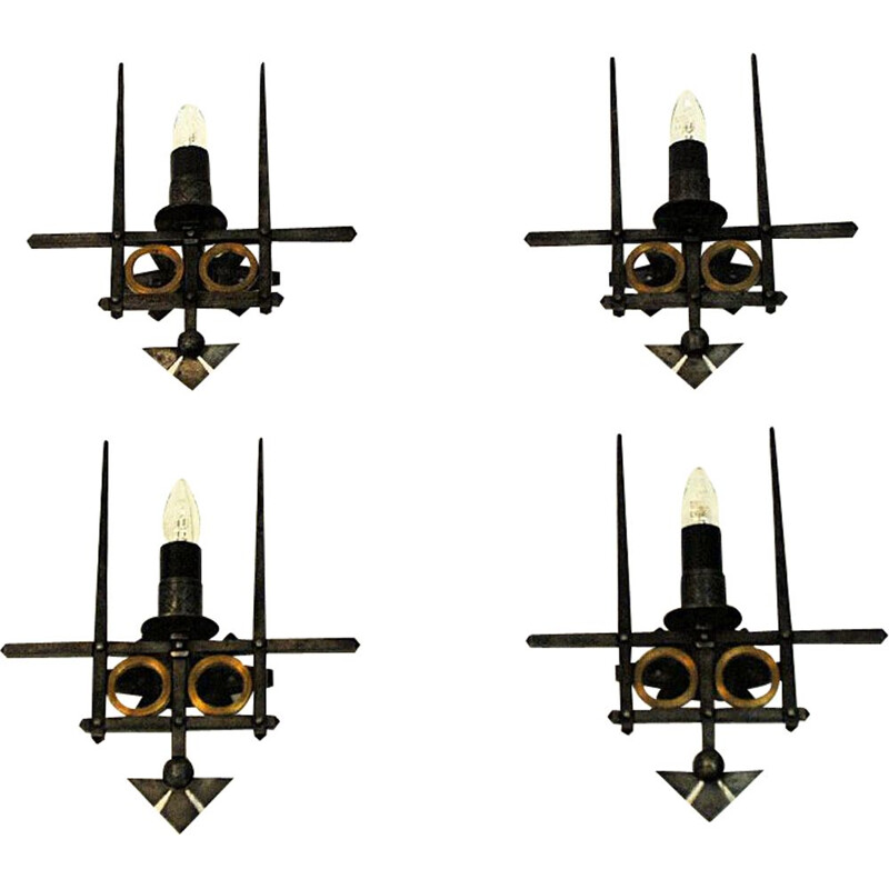 Pair of vintage iron wall lamps by Karl B. Bilgrei, Norway, 1970s