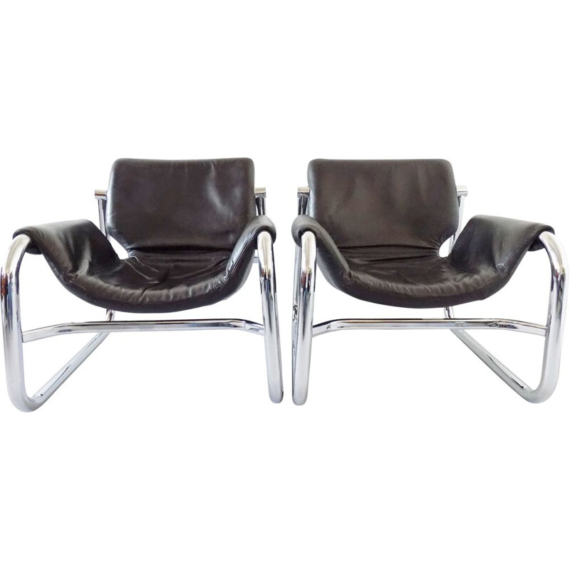 Fauteuil en cuir vintage Alpha Sling de Maurice Burke pour Pozza, 1960