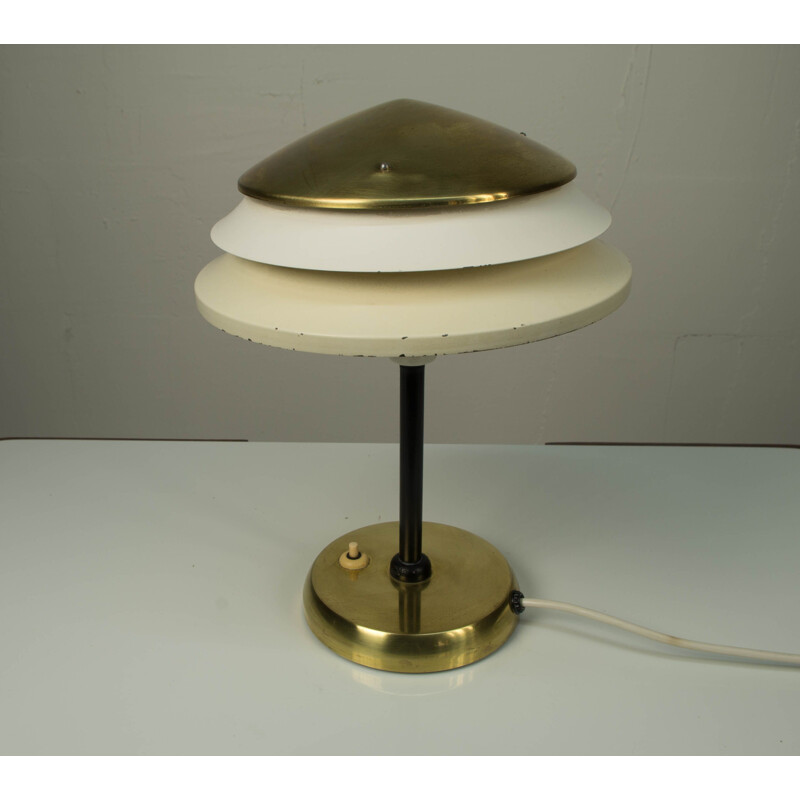 Vintage table lamp in brass and metal by Zukov, Czechoslovakia, 1940s