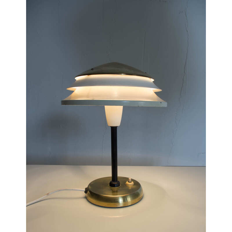 Vintage table lamp in brass and metal by Zukov, Czechoslovakia, 1940s