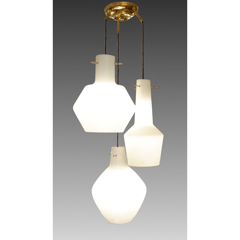 Suspension vintage avec 3 verres en opaline, Italie