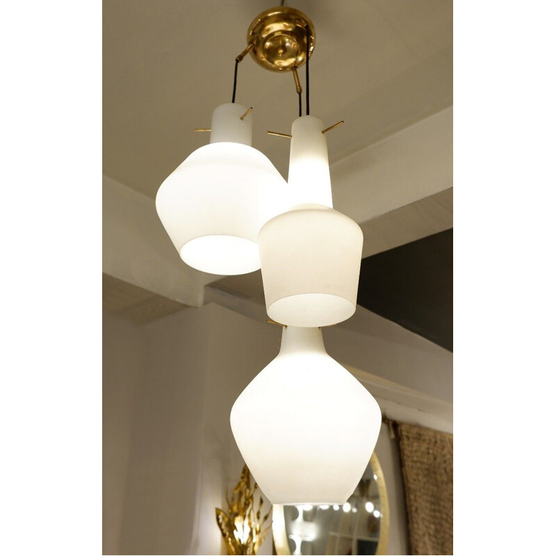 Suspension vintage avec 3 verres en opaline, Italie