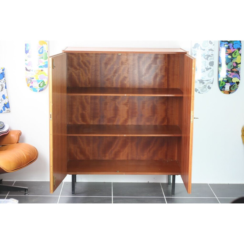 2-door vintage teak cabinet with key, 1950s