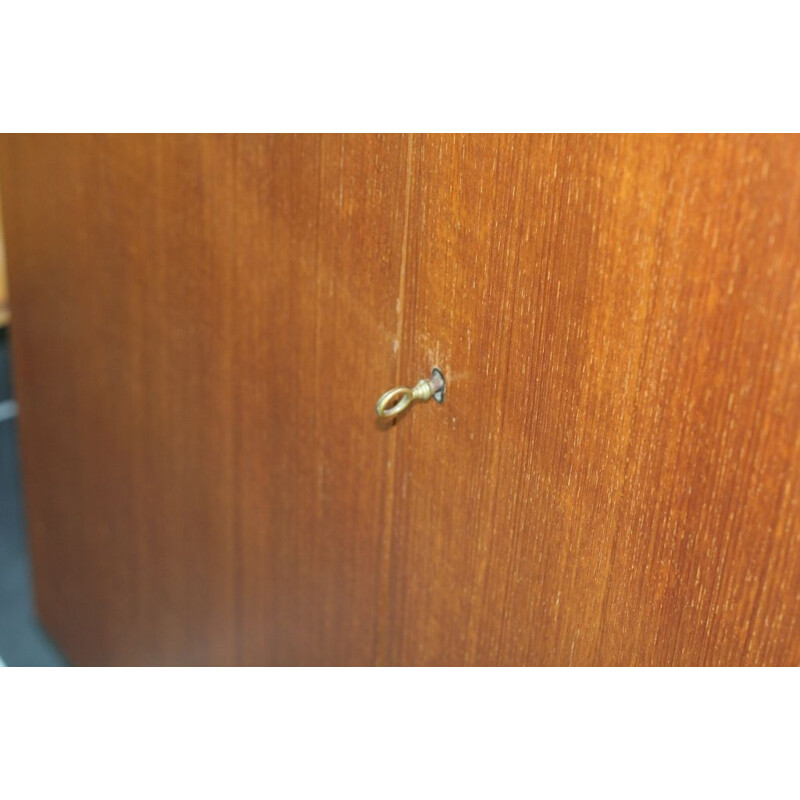 2-door vintage teak cabinet with key, 1950s