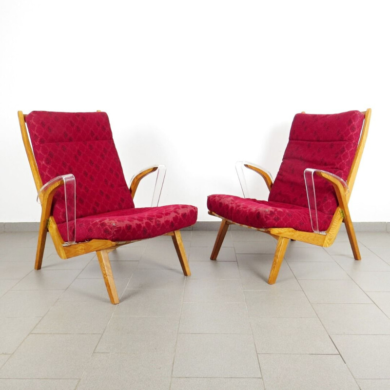 Set of 2 red armchairs by ULUV, 1960s