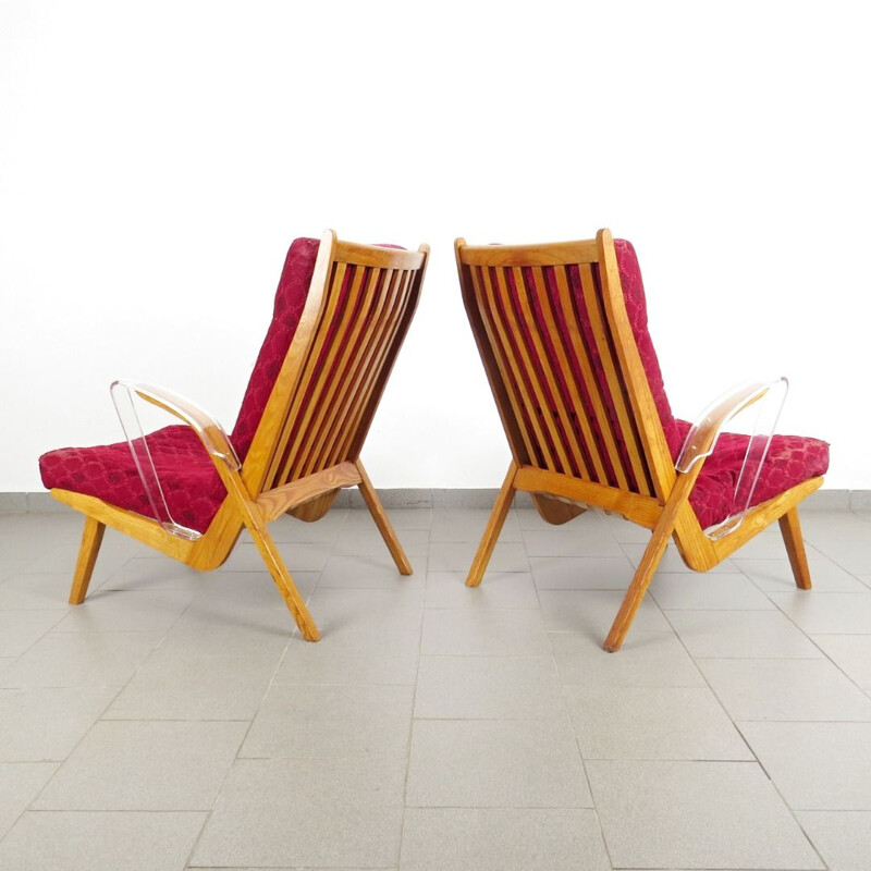Set of 2 red armchairs by ULUV, 1960s