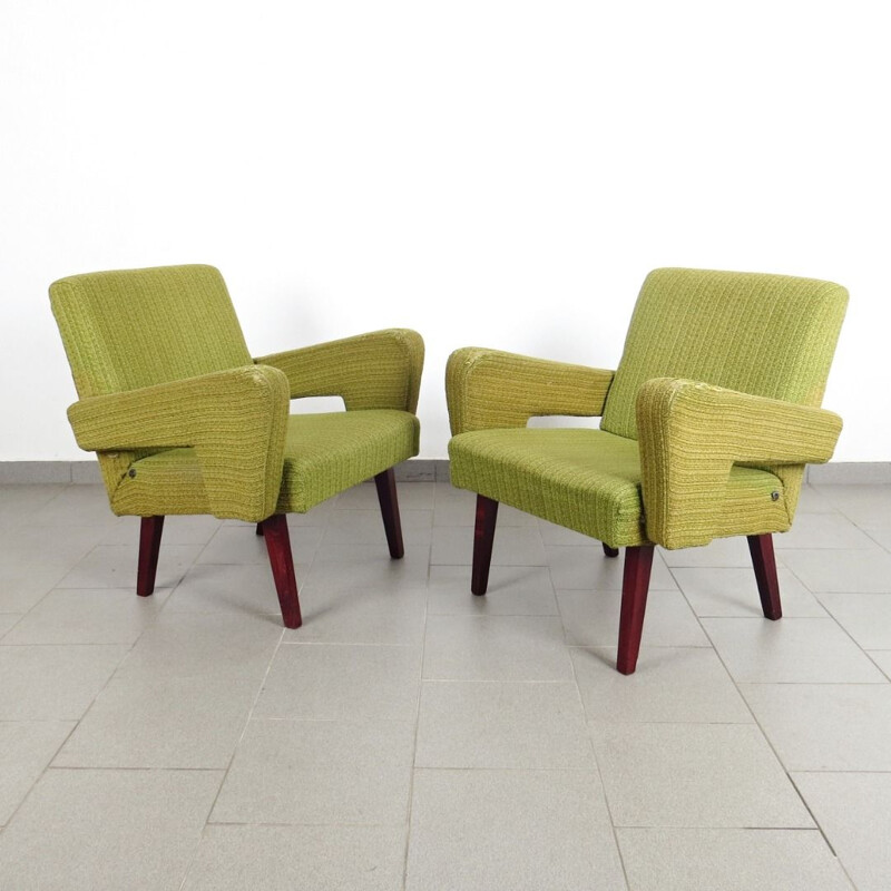 Set of 2 green vintage armchairs, 1960s