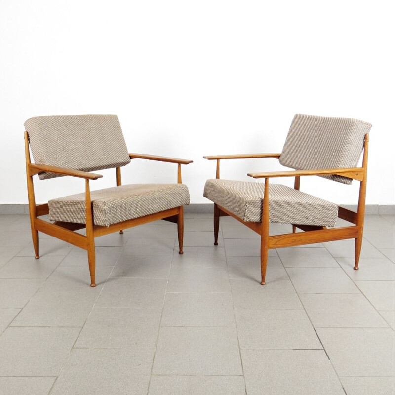 Set of 2 grey vintage armchairs, 1960s