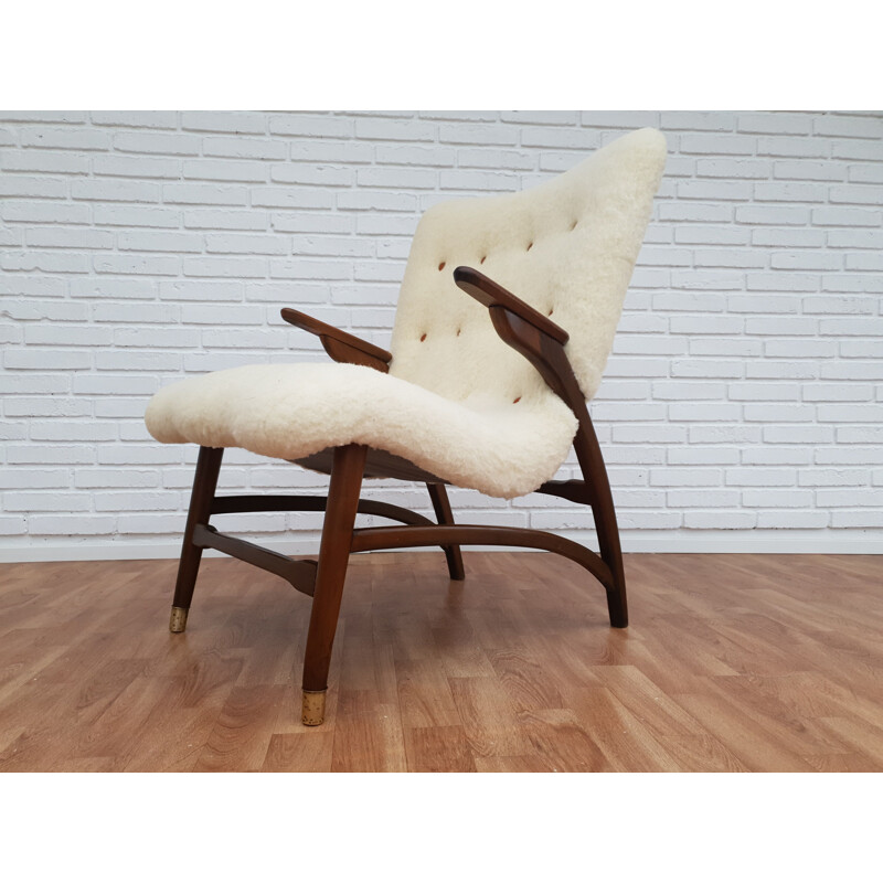 Danish white vintage armchair, 1950s