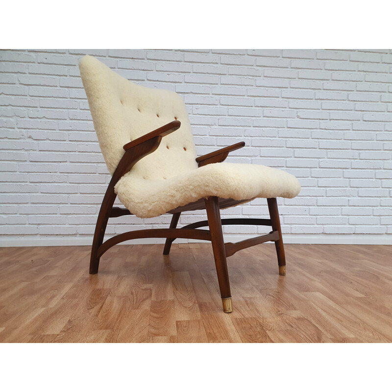 Danish white vintage armchair, 1950s