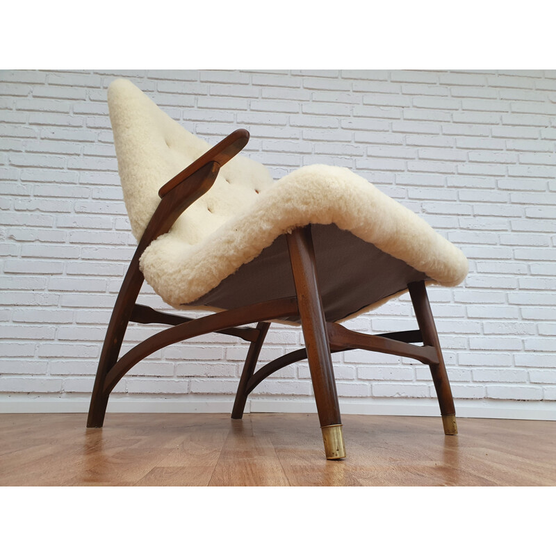 Danish white vintage armchair, 1950s