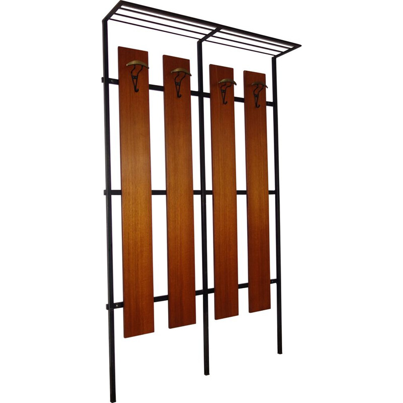 Vintage teak wall coat rack, Italy, 1950s