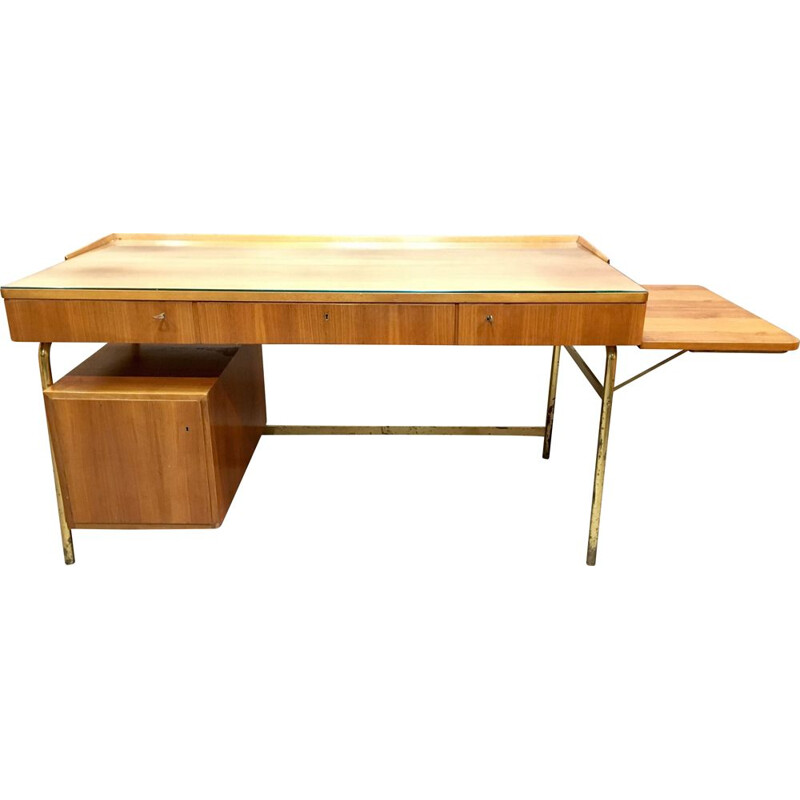 Vintage rosewood and brass desk, 1950s