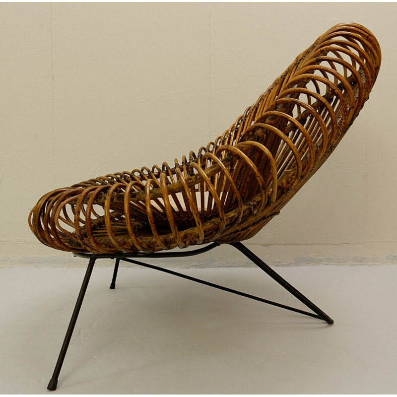 Vintage sculptural armchair in rattan by Franco Albini, 1960s