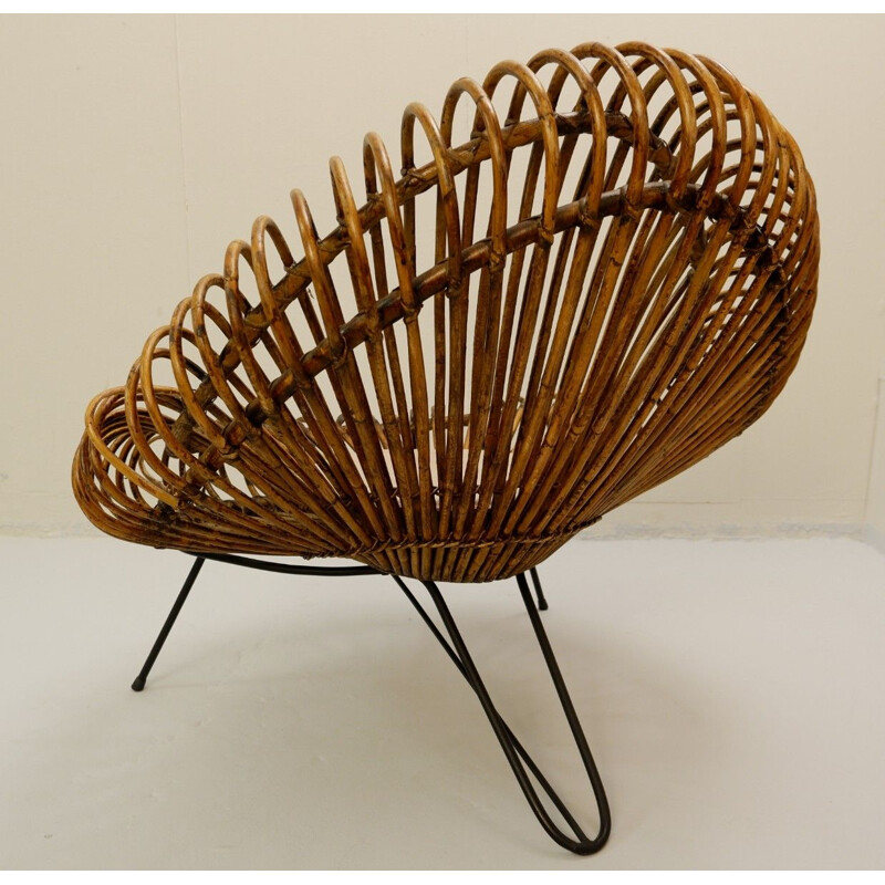 Vintage sculptural armchair in rattan by Franco Albini, 1960s