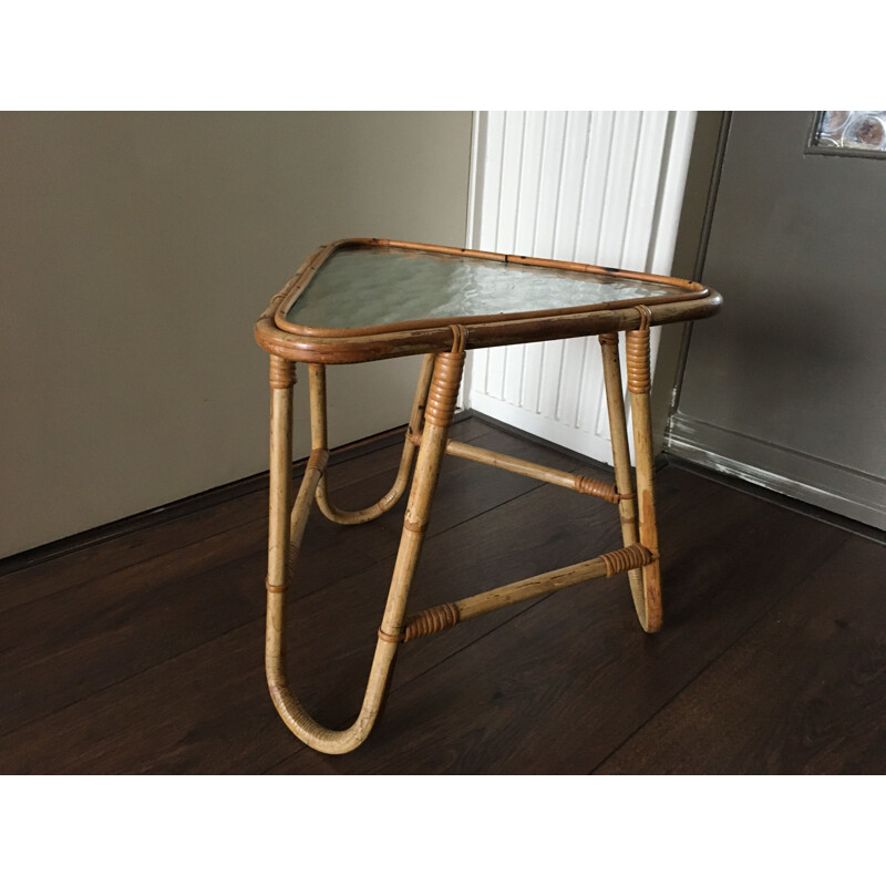 Vintage Rattan and Glass Side Table from Rohé Noordwolde, 1950s