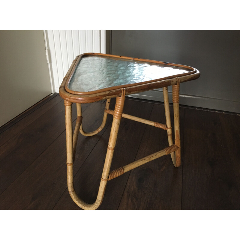 Vintage Rattan and Glass Side Table from Rohé Noordwolde, 1950s