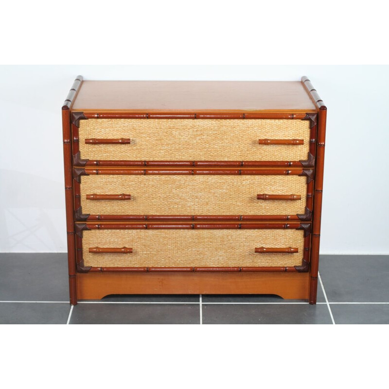 Vintage bamboo and canning chest of drawers 1980