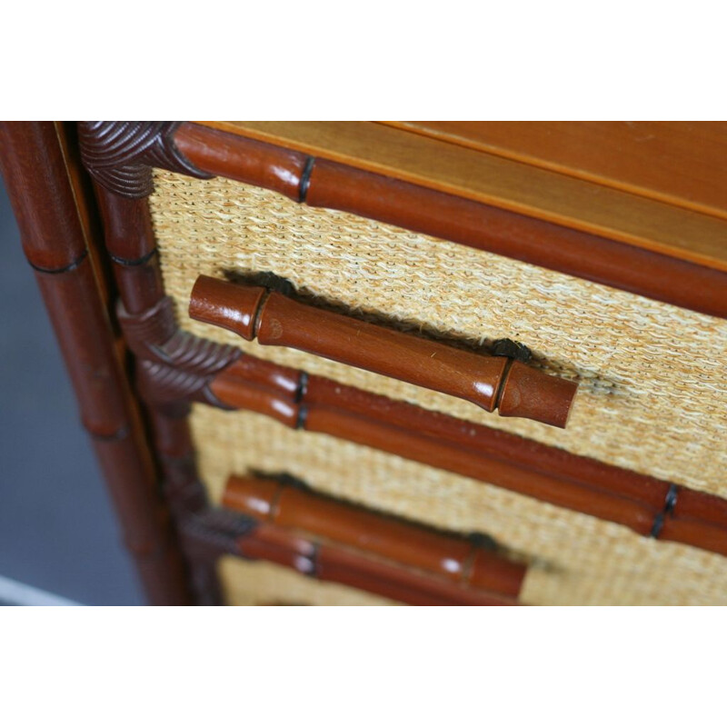 Vintage bamboo and canning chest of drawers 1980