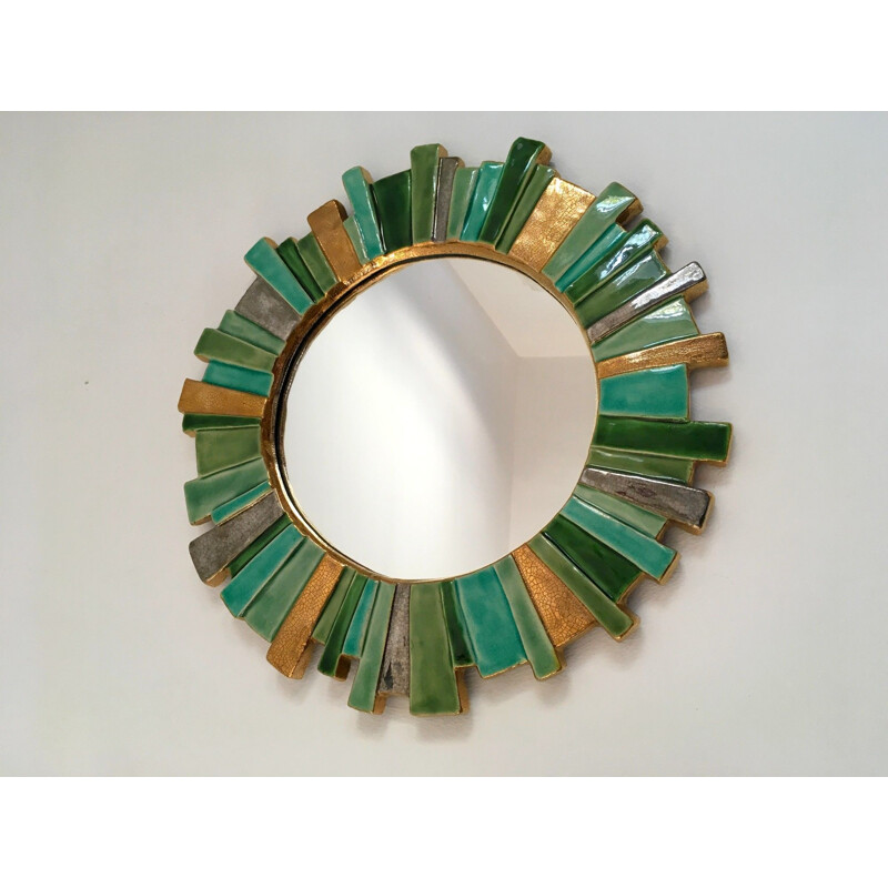 Vintage mirror in enamelled ceramic by François Lembo, 1960