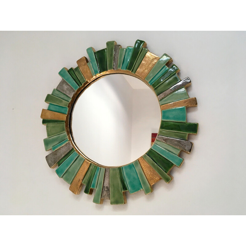 Vintage mirror in enamelled ceramic by François Lembo, 1960