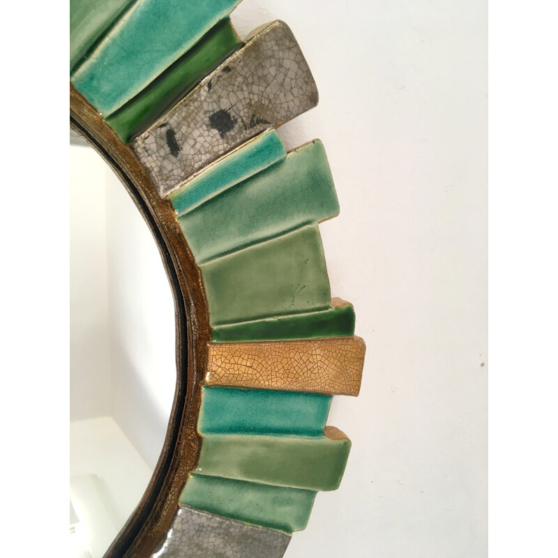 Vintage mirror in enamelled ceramic by François Lembo, 1960