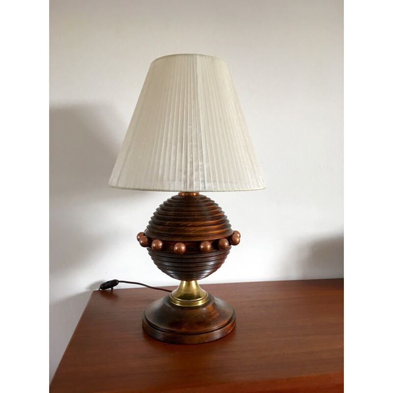 Vintage Art Deco lamp in walnut and copper, 1930