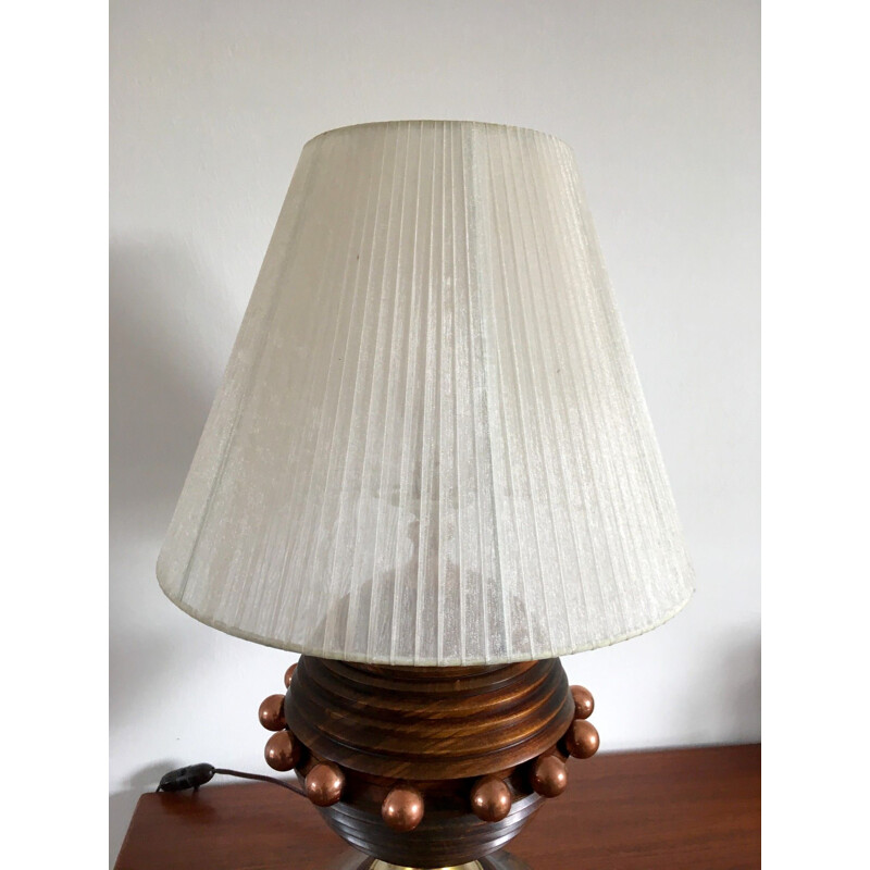 Vintage Art Deco lamp in walnut and copper, 1930