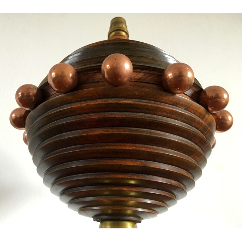 Vintage Art Deco lamp in walnut and copper, 1930