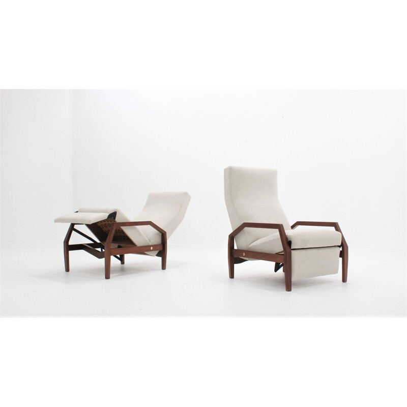 Vintage pair of Poltronissima recliner armchairs ISA Bergamo 1950s