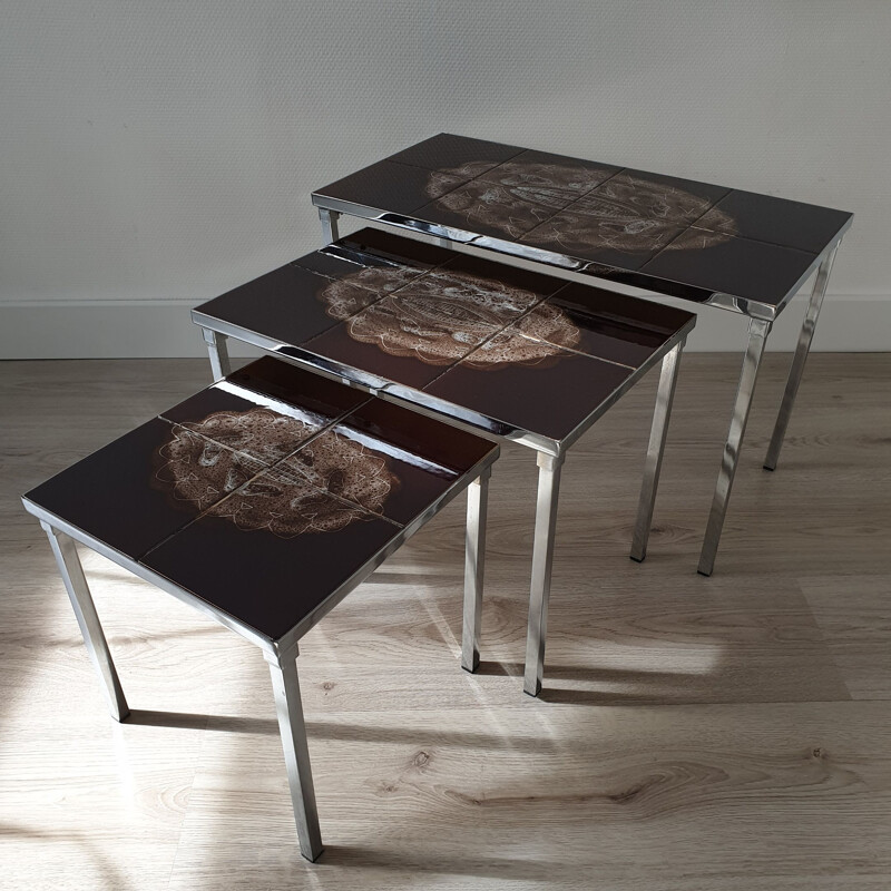 Vintage handpainted ceramic nesting tables by Juliette Belarti for Belarti, 1960s