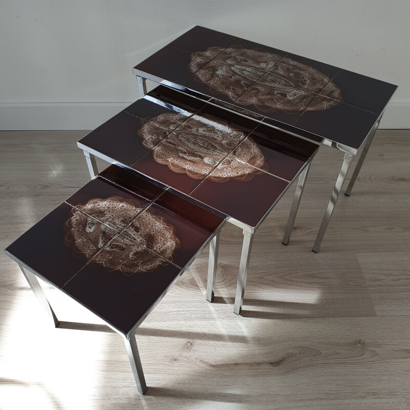 Vintage handpainted ceramic nesting tables by Juliette Belarti for Belarti, 1960s