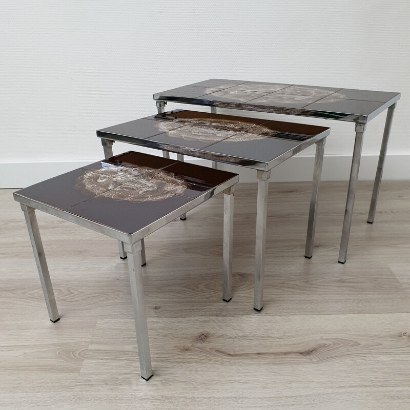 Tables gigognes en céramique peintes à la main par Juliette Belarti pour Belarti, 1960