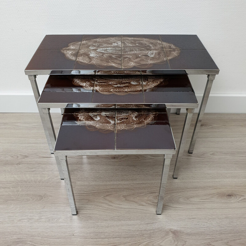 Vintage handpainted ceramic nesting tables by Juliette Belarti for Belarti, 1960s