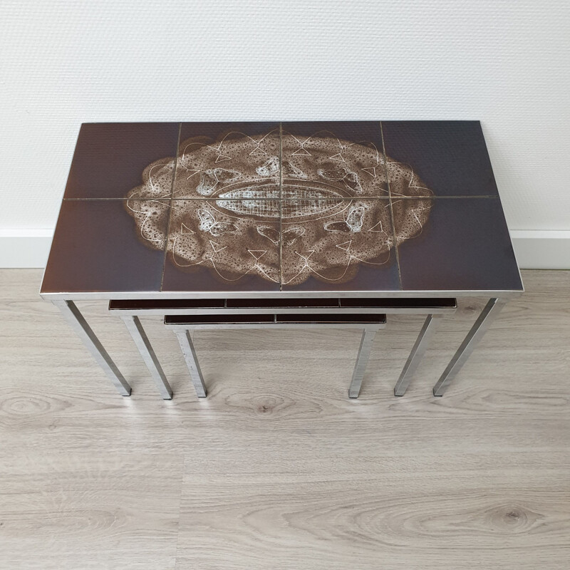 Vintage handpainted ceramic nesting tables by Juliette Belarti for Belarti, 1960s