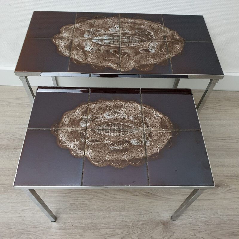 Vintage handpainted ceramic nesting tables by Juliette Belarti for Belarti, 1960s