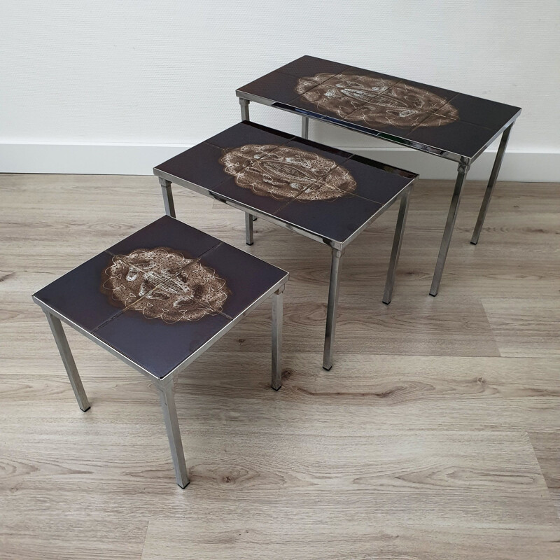 Vintage handpainted ceramic nesting tables by Juliette Belarti for Belarti, 1960s