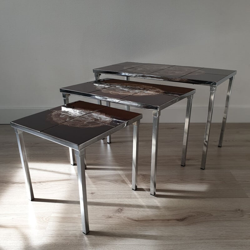 Tables gigognes en céramique peintes à la main par Juliette Belarti pour Belarti, 1960