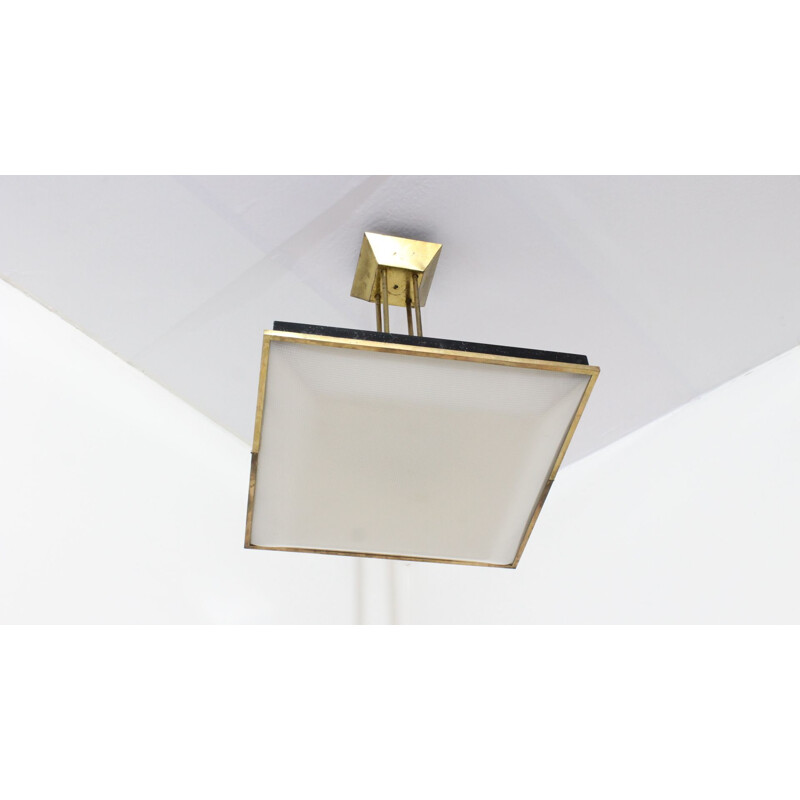 Stilnovo perspex and brass vintage pendant light, 1950s