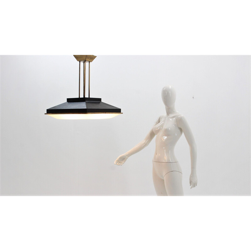 Stilnovo perspex and brass vintage pendant light, 1950s