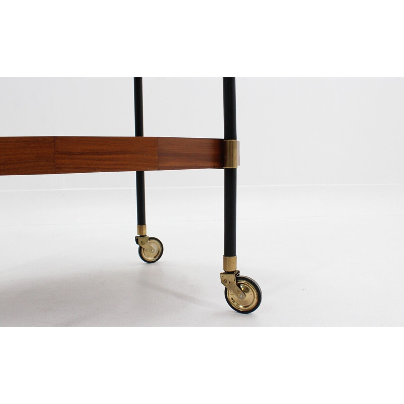 Vintage metal, brass and teak trolley by Bergonzi, Italy 1950