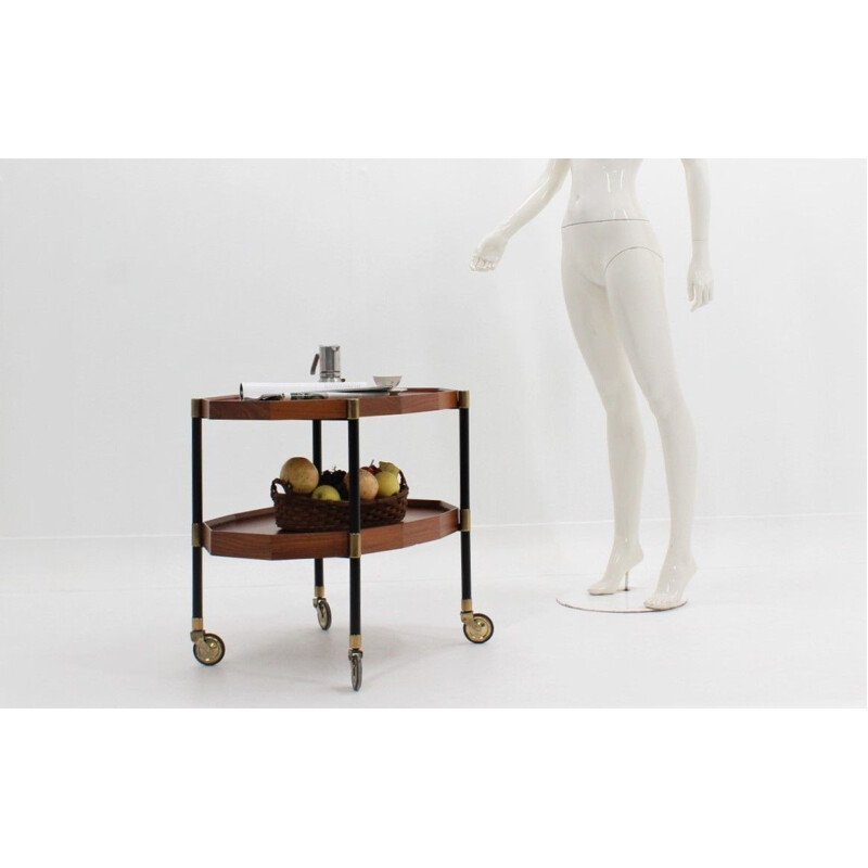 Vintage metal, brass and teak trolley by Bergonzi, Italy 1950